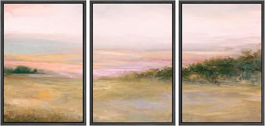 SIGNWIN Framed Canvas Print Wall Art Set Blush Sunset Over Meadow Illustrations Decorative Relax/Calm Zen for Living Room, Bedroom, Office - 24"x36"x3 BLACK
