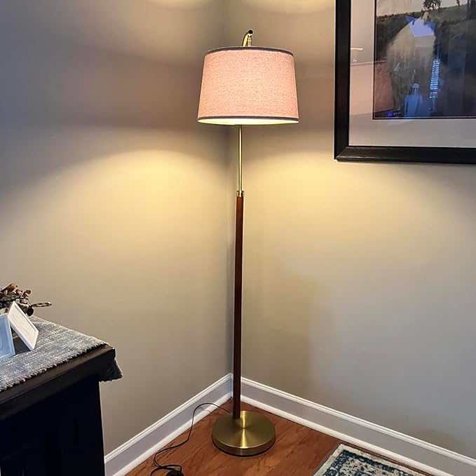 62.5" Mid Century Modern Floor Lamps for Living Room Wood Floor Lamp with Foot Switch Arc Tall Standing Lamp for Bedroom Corner Gold Floor Lamps for Office Nursery Industrial Reading Lamp