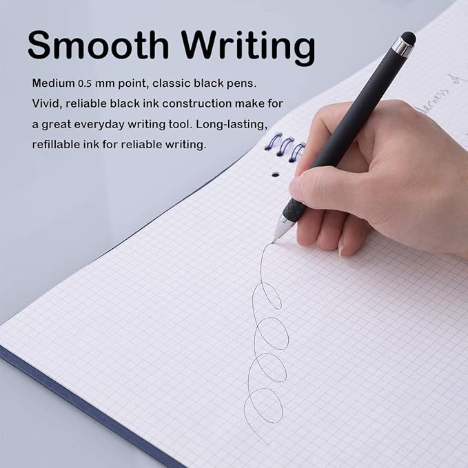 MiSiBao 0.5mm Black Ink Gel Ink Rollerball Pens 2 in 1 Medium Point Pens with Stylus Work Pen Smooth Writing for Office (Black Ink 18-pack 0.5mm Black)