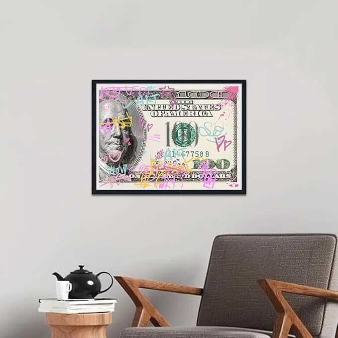 Dollar Canvas Wall Art Pink 100 Dollars Posters and Prints Motivational Wall Decor Abstract Inspirational Artwork for Office Living Room Framed and Ready to Hang 12X16inch