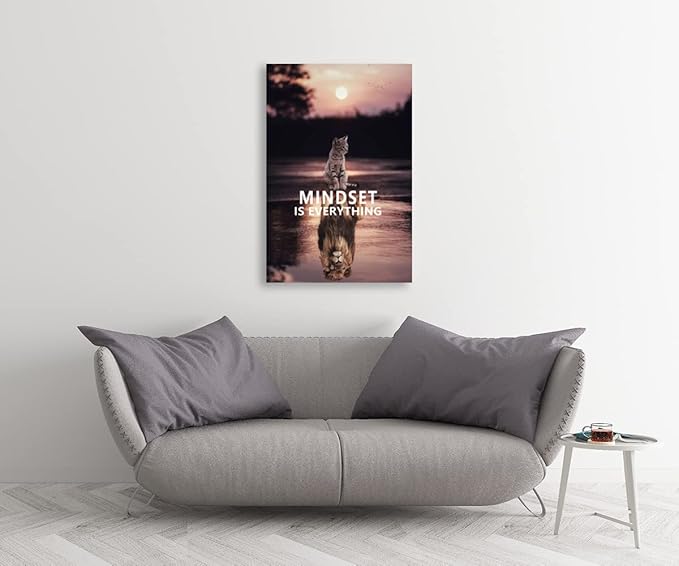 Inspirational Entrepreneur Quotes Kitten Lion Animal Poster Printing Artwork Painting Mindset is Everything Wall Art Picture Library Classroom Home Decoration Frame Ready to Hang[24''W x 36''H]