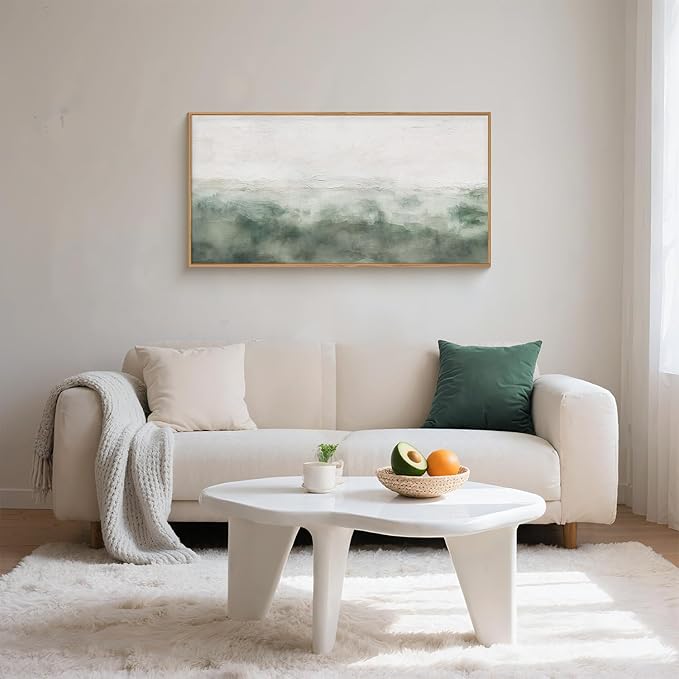 Large Abstract Sage Green Framed Canvas Wall Art,Neutral White and Grey Wall Decor,Modern Pastel Wall Painting,Illustrations Artwork for Living Room,Bedroom,Dining Room,Office- 20"x40"x1