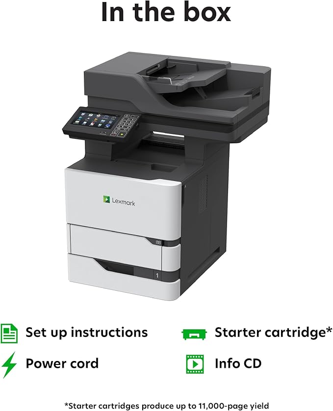 Lexmark MX721ade Monochrome Laser Printer, Integrated Duplex, 7-inch Color Touch Screen, Energy Star, Recommended Monthly Page Volume: 5000-75000 Pages, Print Speed: Up to 65 ppm.(25B0000)