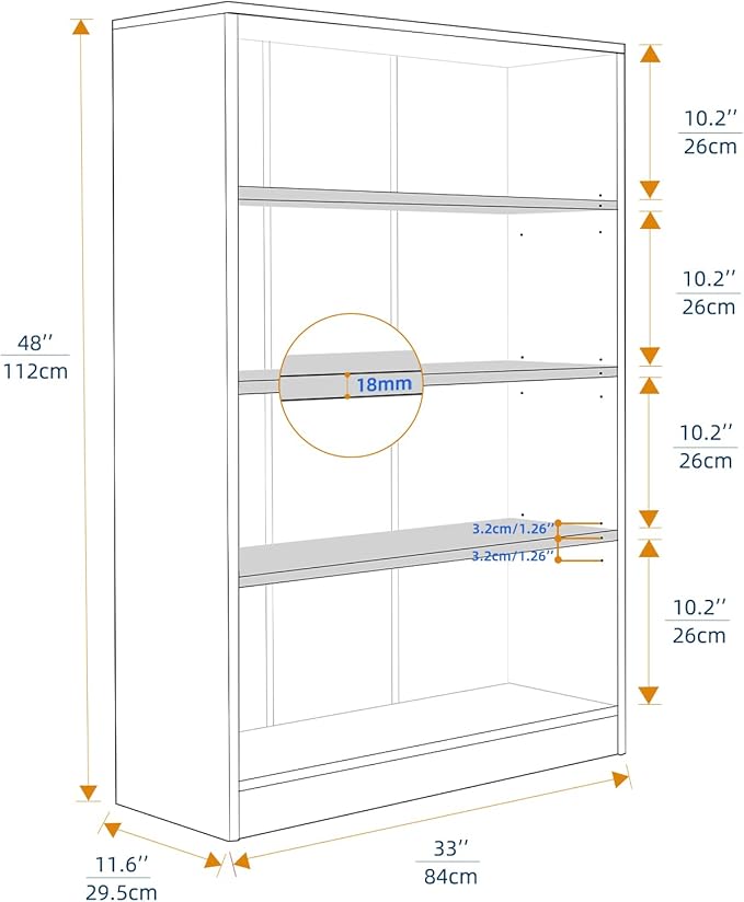 Farini Cherry Bookshelf for Bedroom 4 Shelf Office Bookcase 48 Inches Tall Modern Wood Bookshelf for Living Room 4 Tier Wide Manga Books