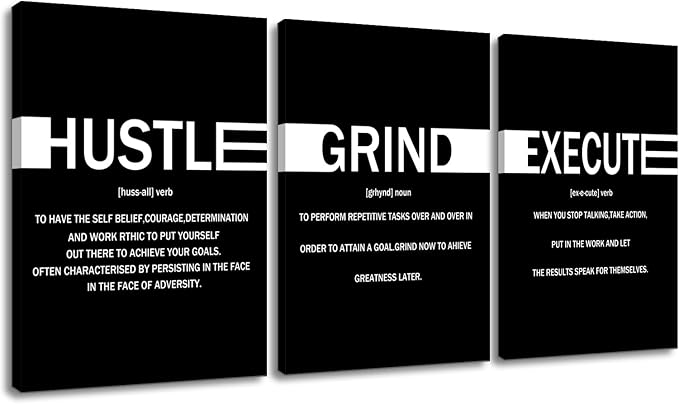 Hustle Grind Execute Entrepreneur Quotes Poster Print Motivational Pictures Painting Inspirational Canvas Wall Art for Office Bedroom Living Room School Wall Decor Ready to Hang [60''Wx28''H]