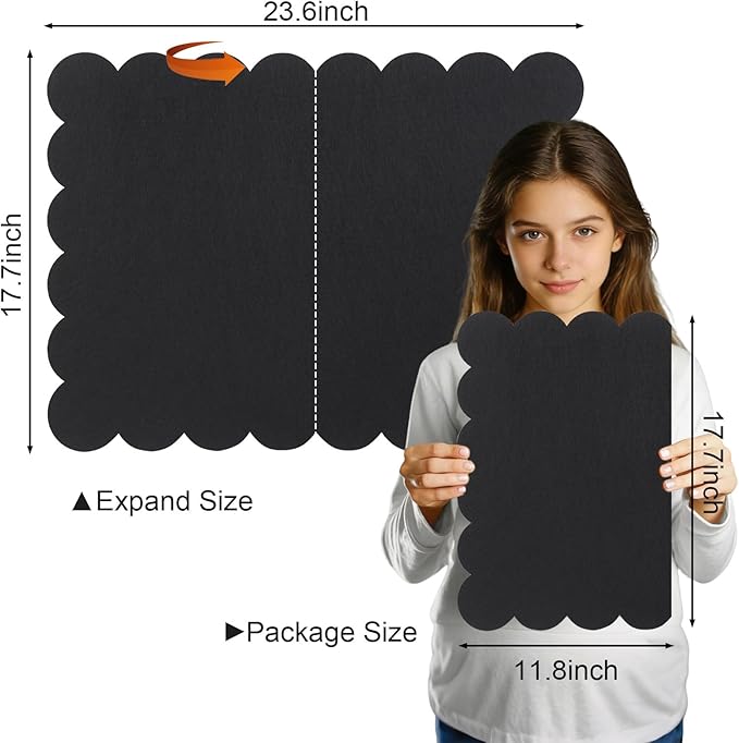Scalloped Felt Bulletin Board, 24 x 18 Inches Pin Cork Board with 20 Pushpins - Decorative Cork Alternative for Wall, Foldable Picture Self Adhesive Vision Prayer Board - Black