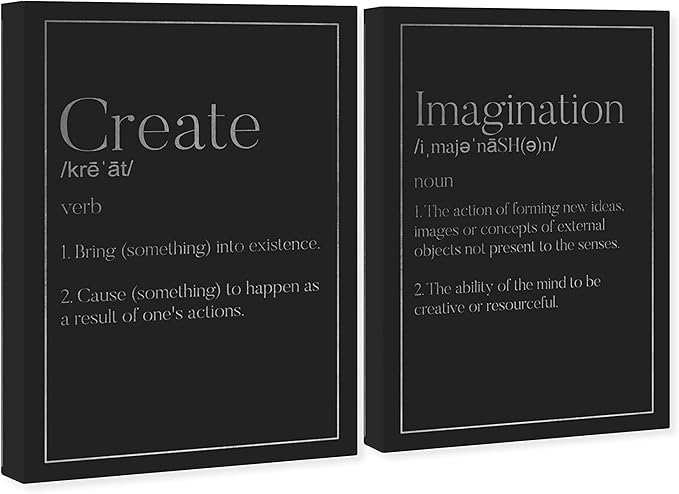 The Oliver Gal Artist Co. Modern 36.0 in x 24.0 in, Create Imagination Quotes, Canvas Wall Art, Definition Typography SET, II Office, Black