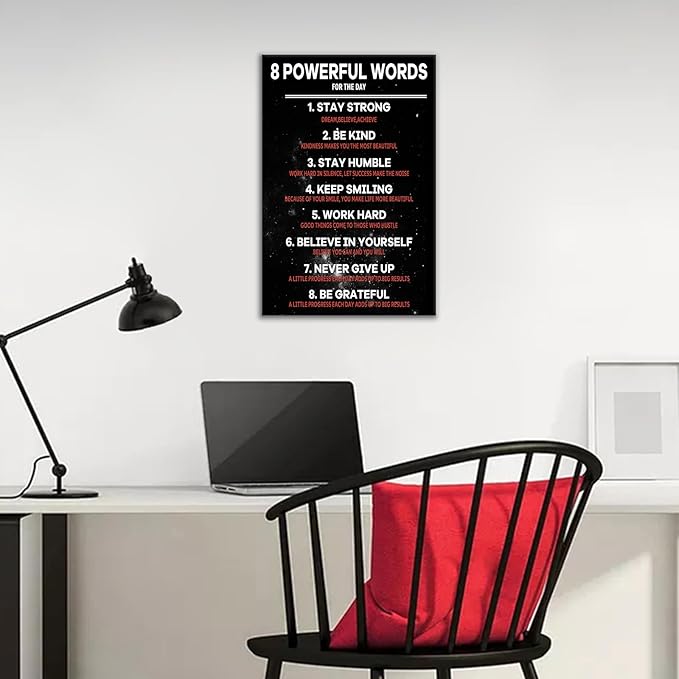 Motivational Framed Canvas Wall Art Poster Print for Office 8 Powerful Words Inspirational Entrepreneur Quotes Picture Painting Artwork for Modern Home Bedroom Gym Ready to Hang [12''W x 18''H]