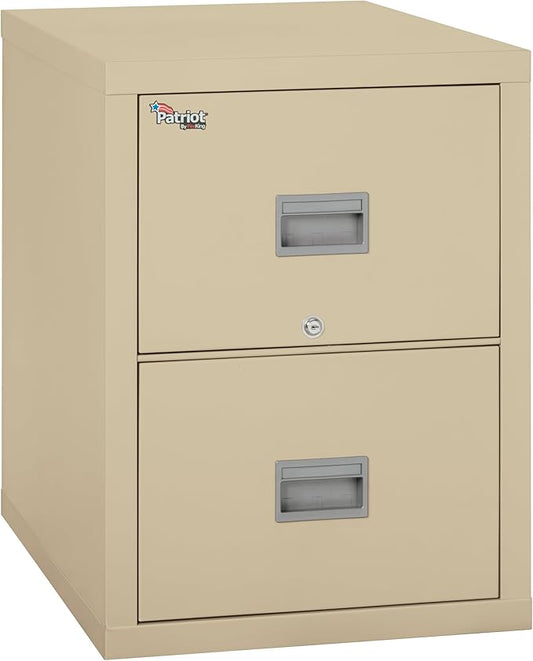FireKing Patriot 2P1831-CPA Insulated UL Class 350 one-Hour Fire Rated Vertical Filing Cabinet with 2 Drawers, Deep Letter Size, 31-9/16" Length x 17-3/4" Width x 27-3/4" Height, Parchment