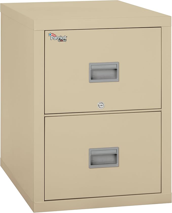 FireKing Patriot Vertical 2 Drawer Legal and Letter Fire Safe File Cabinet with Key Lock, 1 Hour Fire Rated, UL Rated & Water Resistant Home Safe, Made in The USA, Parchment