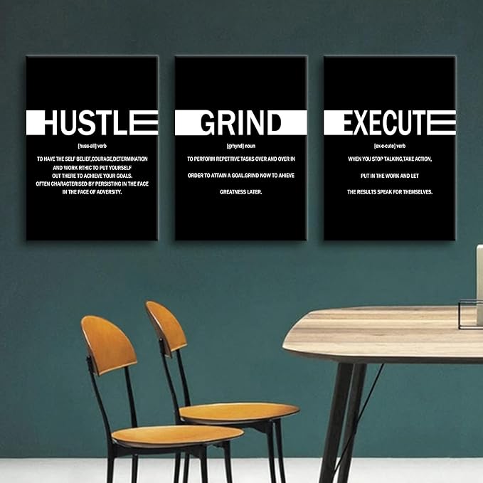 Hustle Grind Execute Entrepreneur Quotes Poster Print Motivational Pictures Painting Inspirational Canvas Wall Art for Office Bedroom Living Room School Wall Decor Ready to Hang [60''Wx28''H]