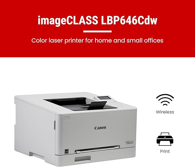 Canon Color imageCLASS LBP646Cdw Wireless Laser Printer for Duplex Printing, White - 26 PPM Home Office, Small Office Printer
