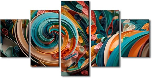 Wall Art Decor for Men Living Room Canvas Wall Art 5 Panel Abstract Canvas Wall Art Modern Colorful Paper Swirls Pster Printing for Lady Office Wall Decor Stretched and Framed Ready to Hang 60x32 in