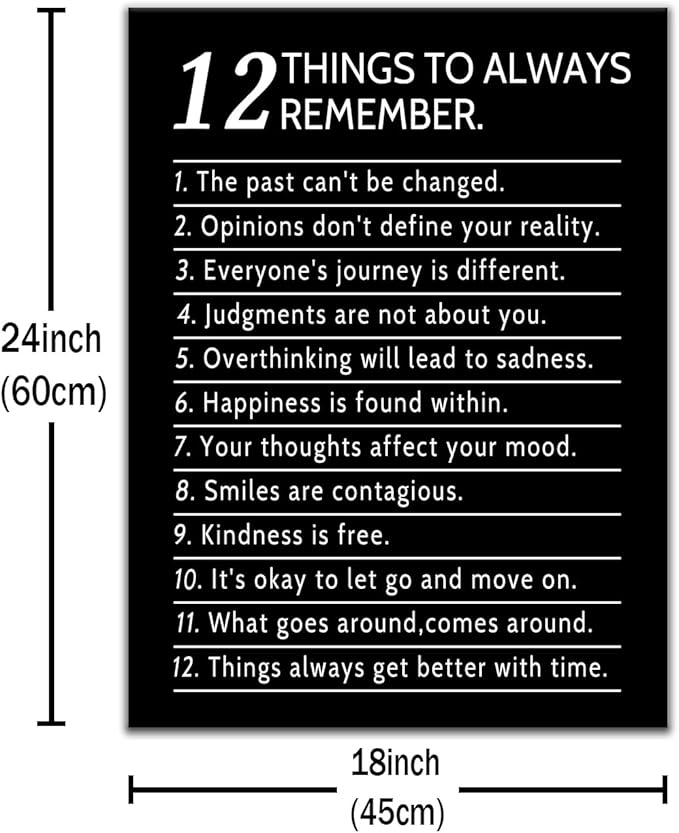 Motivational Canvas Wall Decor Picture Inspirational Quotes for Home 12 Things Always Remember Inspiring Poster Wall Art for Modern Home Bedroom Office Painting Stretched and Framed [18" W x 24" H]
