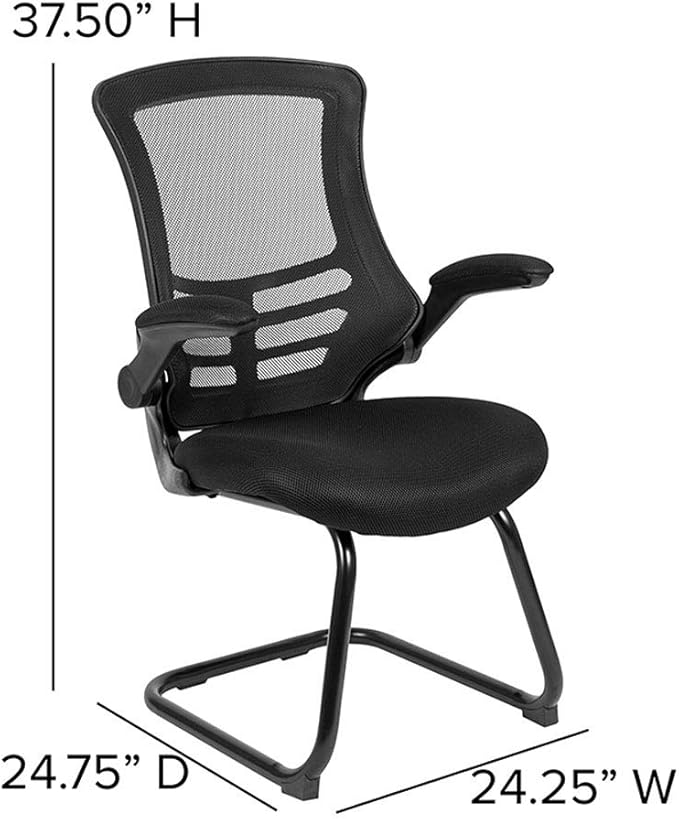 Flash Furniture Kelista Black Mesh Sled Base Side Reception Chair with Flip-Up Arms