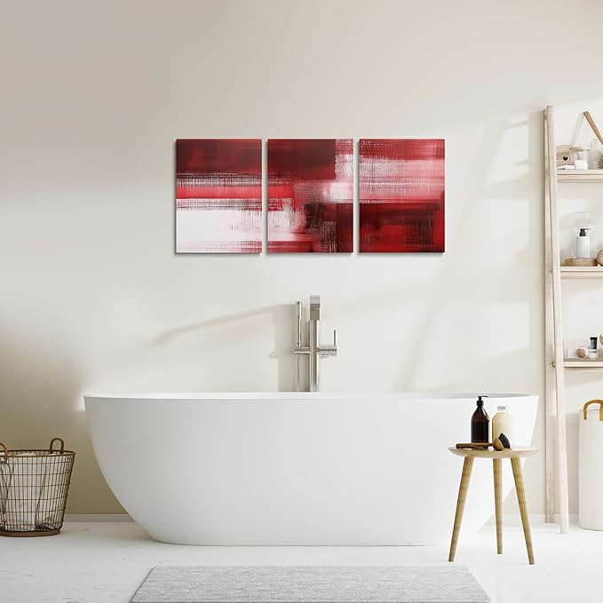 jejeloiu Red Abstract Art 3 Piece Canvas Wall Art for Living Room Bedroom Modern Art Picture Wall Decor 12"x16"x3pcs Abstract Oil Painting Office Decorations Artwork Posters