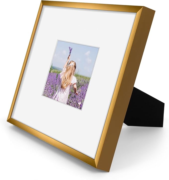 Golden State Art, Gallery Wall Frame Set of 6 - Bronze 8x8 Aluminum Photo Frames with Mat for 4x4 Pictures - 8 x 8 inch Metal Frame with Real Glass Cover - Elegant Home or Office Decor
