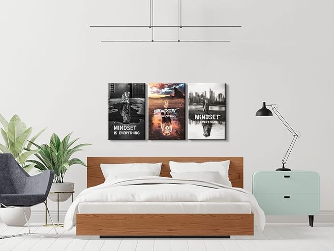 YOUHONG 3 Pieces Mindset Is Everything Wall Art Motivational Inspirational Decor Poster Quotes Office Posters for (12''Wx16''Hx3PCS)