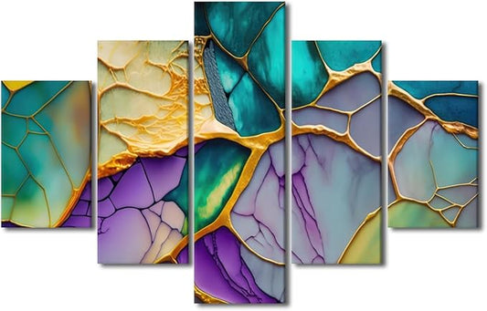 Canvas Wall Art Decor Abstract Canvas Art Modern 5 Panel Home Wall Decor Mountains Rivers Lakes Seas Abstract Painting Art for Abstract Enthusiasts Room Decoration Stretched Ready to Hang 60x40 in