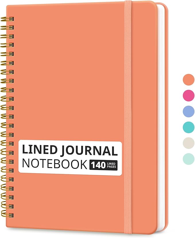 Taja Lined Spiral Journal Notebook for Women & Men, 140 Pages, College Ruled Hardcover Notebook for Work & Note Taking, Journals for Writing, A5(5.7" x 7.9") – Coral
