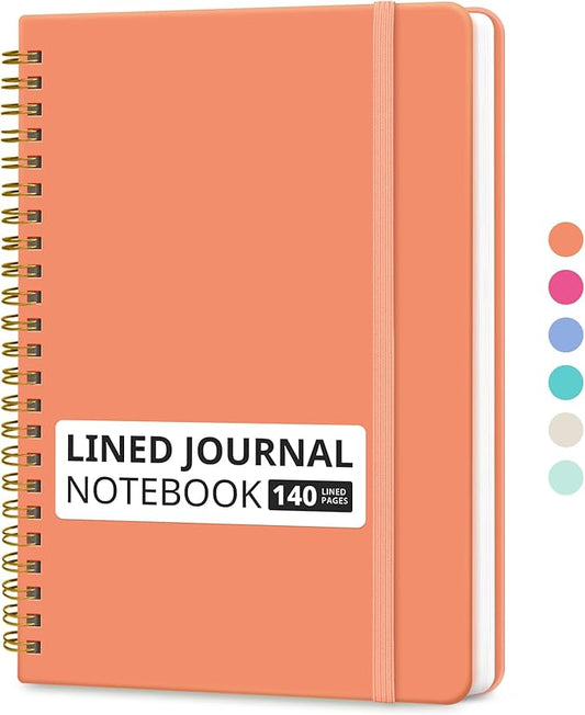 Taja Lined Spiral Journal Notebook for Women & Men, 140 Pages, College Ruled Hardcover Notebook for Work & Note Taking, Journals for Writing, A5(5.7" x 7.9") – Coral