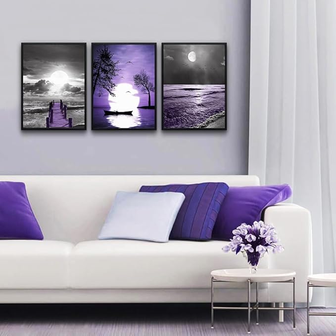 MHARTK66 3 Piece Black Framed Artwork Wall Decor For Living Room Large Wall Art For Bedroom Modern Office Wall Decor Black And White Painting Ocean Landscape Pictures Home Decorations Art Prints