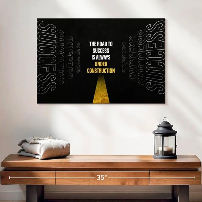 ElephantStock - Work On Your Road To Success Wall Art - Horizontal Canvas Wall Art - Home Office Wall Decor - Digital Art Inspirational And Typography Canvas Art - Black And White Decor - 24" x 16"
