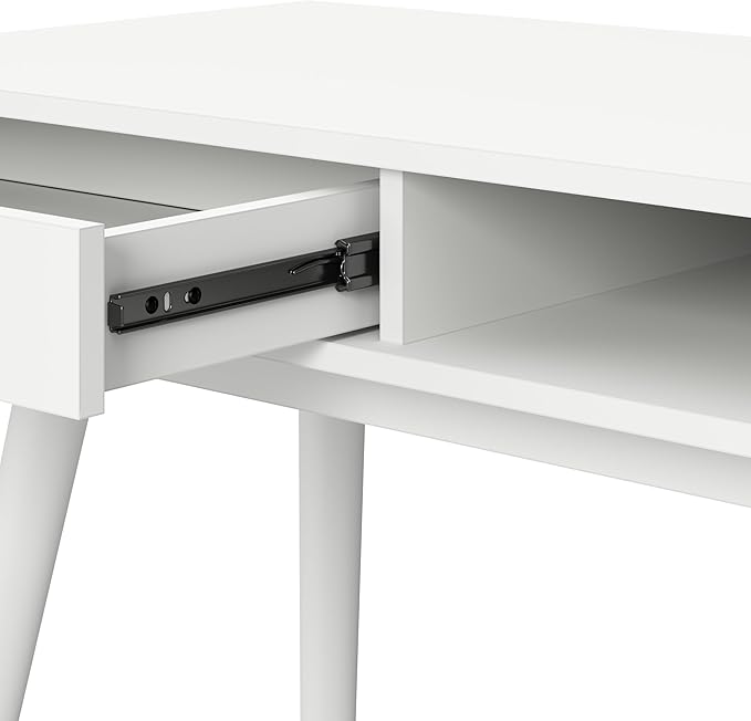 Nora 40W Writing Desk in Pure White | Compact Writing Table with Storage, Workstation for Home Office or Study Room