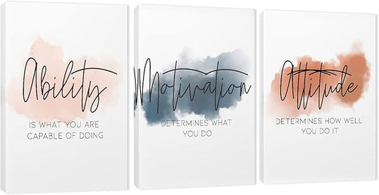 3 Piece Inspirational Canvas Wall Art, Quotes Motivational Mindset Print Pictures for Office Wall Decor, Triptych Entrepreneur Poster Framed Artwork for Women Men Home Decor Ready to Hang 12”x24”x3Pcs