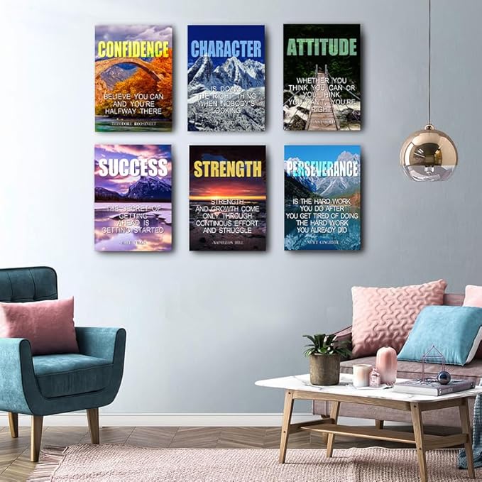 Landscape Canvas Wall Art，Motivational Wall Art Decoration Painting .Suitable forGym, Library, Office, Living Room and Home Deco,Tabletop/Hanging 6-Pack (38x58cm) Framed
