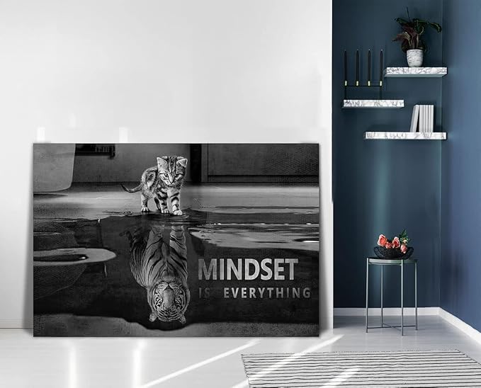 Modern Inspirational Quotes Wall Decor Mindset is Everything Canvas Art Motivatiomal Framed Wall Art Motto Posters Ready to Hang for Home Office Classroom Decor - 28''Hx44''W