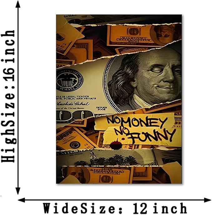 Money Wall Art No Money No Funny Motivational Posters Inspirational Entrepreneur Quotes Canvas Print Artwork Wall Decor Suitable for Office Living Room Decor Ready to Hang 12X16inch