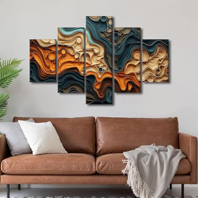 Canvas Wall Art Decor Modern Abstract Canvas Wall Art Paper Cut Shapes Poster Prints on Canvas 5 Panel Abstract Art for Men Lady Bedroom Decor Stretched and Framed Ready to Hang 60x40 in