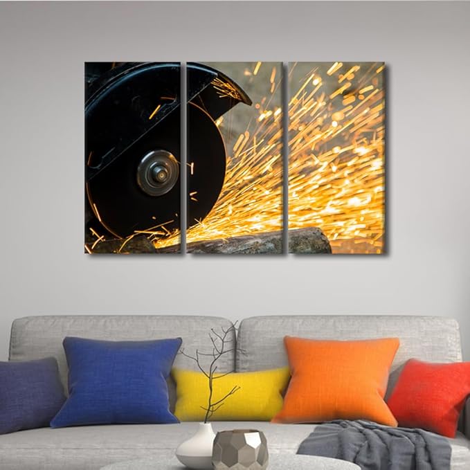 TUMOVO Tools Technology Wall Art Machine Tools Paintings On Canvas Modern Wall Artwork Canvas Frame Art Prints 3 Pieces Wall Art Room Decor Home Decorations for Factory Living Room, 42x28 Inch