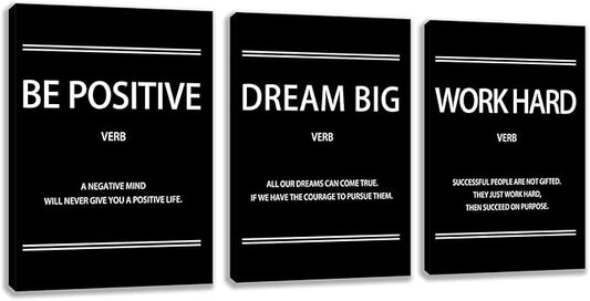 3 Panel Print Canvas Wall Art Motivational Office Wall Decor Painting Inspirational Posters Modern Inspiring Artwork for Home Living Room Bedroom Wall Decor Office Wall Art Ready to Hang - 48"Wx24"H
