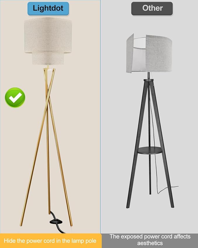 Lightdot Tripod Floor Lamp, Modern Floor Lamps for Living Room, Standing Lamp with Dual Drum, E26 Bulb Included, 67.7" Tall Floor Lamp for Bedroom, Home Office