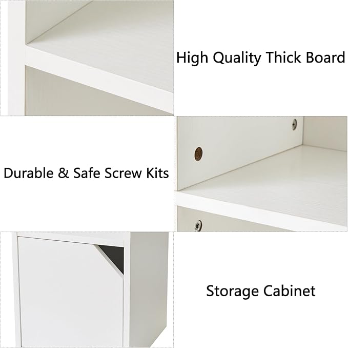 IBUYKE 6 Tier Narrow Bookcase with Doors, Cube CD DVD Storage Cabinet,Slim Media Tower Rack,Cabinet,White Bookcase Display Storage Shelves for Small Spaces,for Home Office White UWBC001W