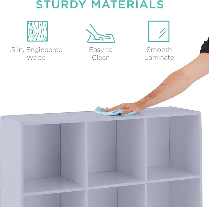 Best Choice Products Kids Bookcase 9-Cube Storage Organizer, 11in Shelf Opening, Bookshelf, Toy Storage, Customizable w/ 3 Removable Back Panels – Lavender