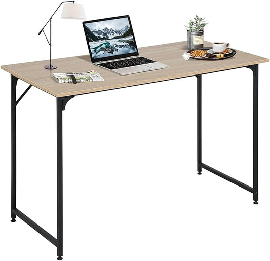 Dkelincs 40 Inch Small Computer Desk Home Office Desk Writing Desk Modern Simple Style Study Work Table with Metal Frame, Easy Assembly, Adjustable Feet, Water-Resistant, Scratchproof Surface, Nature