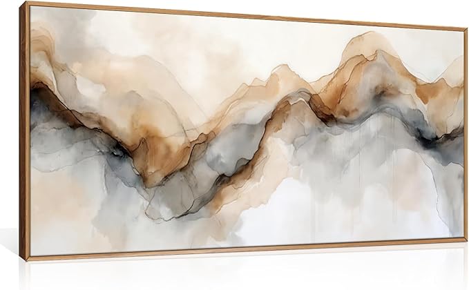 Ausril Abstract Neutral Framed Canvas Wall Art Set, Retro Watercolor Landscape Wall Decor, Modern Texture Art Prints, Minimalist Nature Wall Painting for Living Room, Bedroom, Office 20×40inches