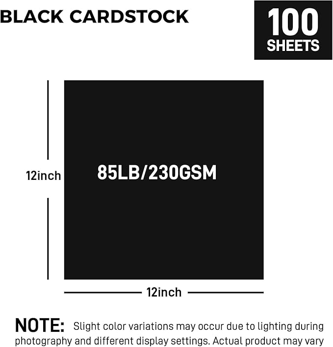 Koogel 100 Sheets Black Cardstock 12 x 12, Heavy Card Stock for Printer, Invitations, Scrapbooking, DIY Crafts and Decoration, Kids Back to School Supplies, 85lb/230gsm