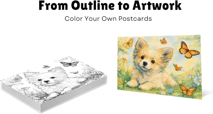 Artwink Watercolor Coloring Cards – Dog Theme, 15 Sheets (5x7 Inches, 300gsm), Works with Watercolor, Colored Pencils, or Markers, Great for Coloring Book Lovers & Watercolor Painting Practice