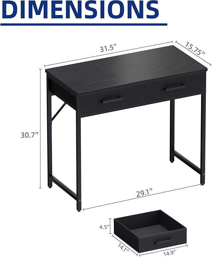 Pamray 32 Inch Small Computer Desk with 2 Drawers for Bedroom Study Writing Home Office Table for Small Spaces Orange