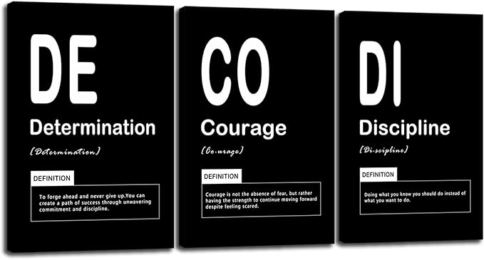 Motivational Canvas Wall Art 3 Pieces Office Decor Determination Courage Discipline Noun Inspirational Wall for Home Living Room Bedroom Wall Decor Inspiring Posters Prints Framed [48" W X 24" H]