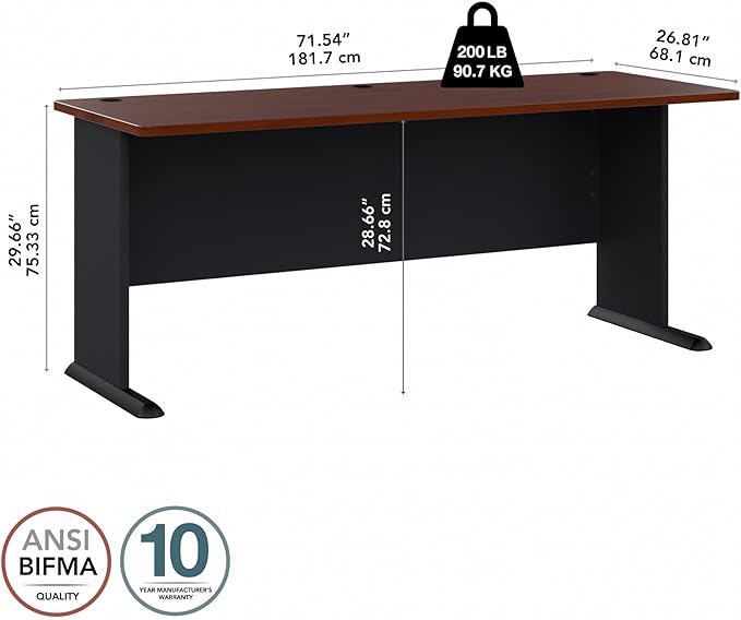 Bush Business Furniture Series A 72W Desk in Hansen Cherry and Galaxy, Large Workstation for Home or Professional Workspace, Desktop Solution for Office Use