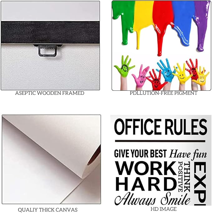 Black and White Inspirational Quote Office Rules Canvas Poster Motivational Print Paintings for Home Office Wall Art Decoration Wooden Framed Ready to Hang-28 x 44 inches