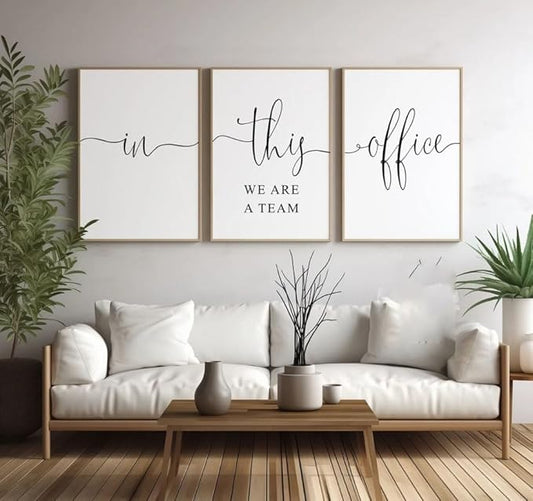 3 Pieces In This Office We Are Team Poster Prints Wall Art Minimalist Office Quotes Canvas Painting Framed Artwork for Living Room Office Decoration with Inner Frame