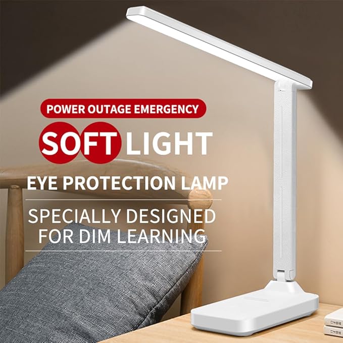 Rechargeable Desk Lamp, Small Desk Light with 3 Color Temperatures & Stepless Dimming, Battery Powered Table Lamp for Home Office, Eye-Caring Study Lamp with USB-C Charging Port (FOLD-688A)