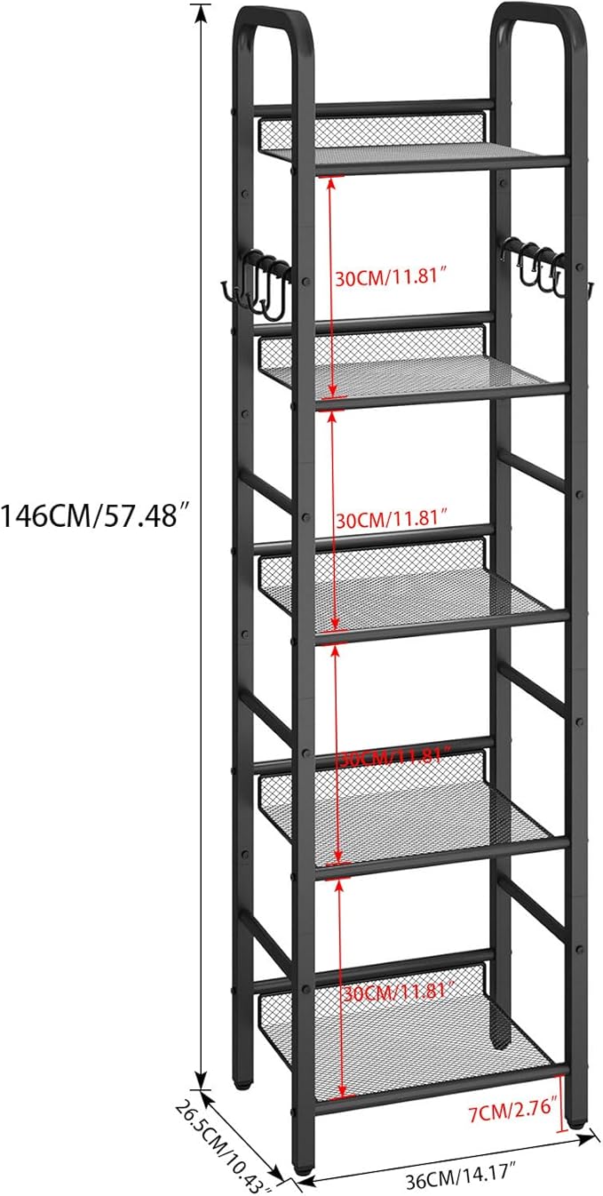 YMYNY 5 Tier Bookshelf, Freestanding Bookcase for Living Room, Bedroom, Home Office, Multi-Functional Storage Rack Organizer, Display Rack with Metal Frame, Rust Resistance, Black, UHBC055B