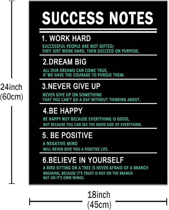 PSYYSP Inspirational Canvas Wall Art Picture Success Notes Quotes Poster Positive Motivational Artwork Print Painting Workspace Office School Wall Decor Framed Ready to Hang [18''Wx24''H]